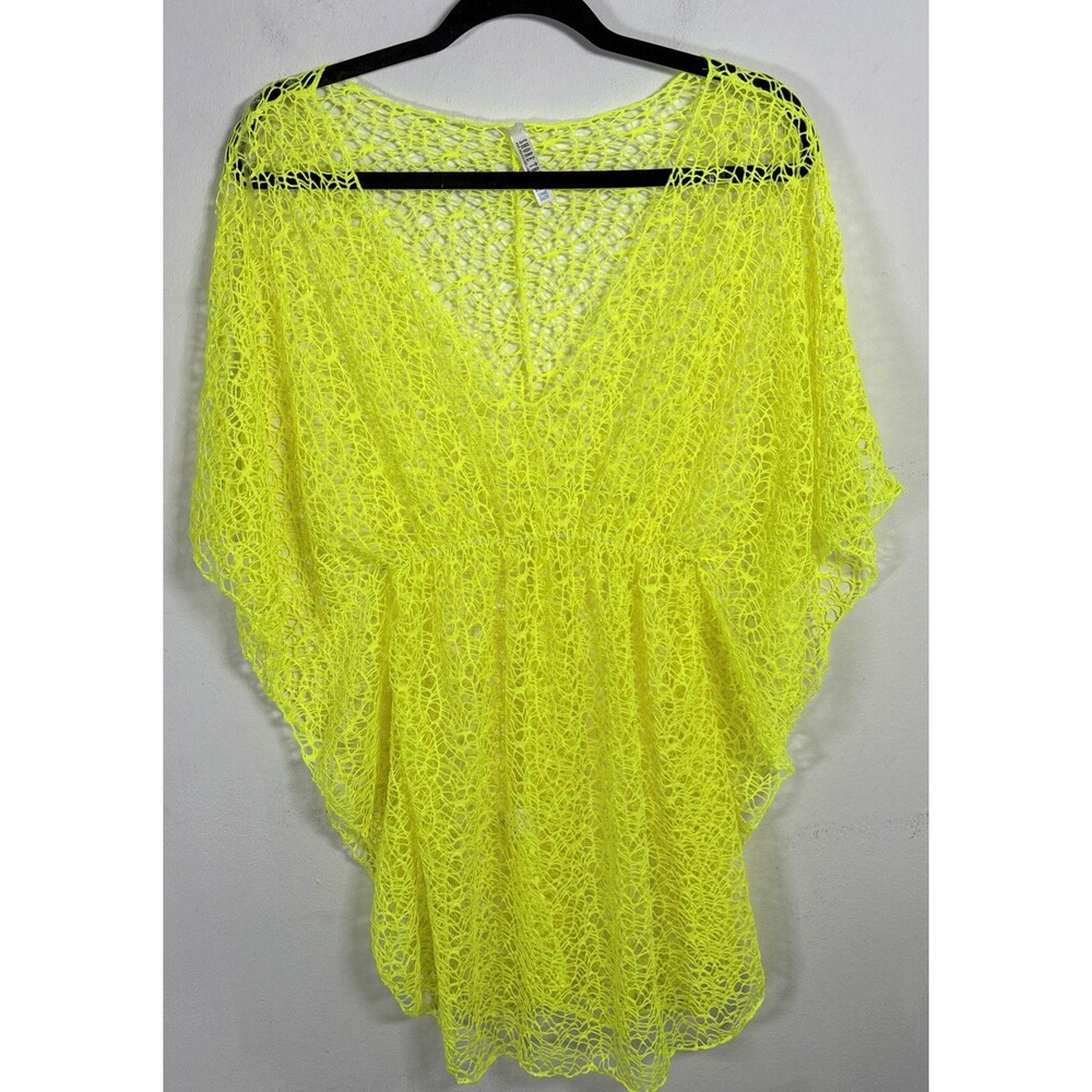 Shore Trendz Neon Yellow Crochet Mesh Swim Cover Up Tunic One Size Beachwear